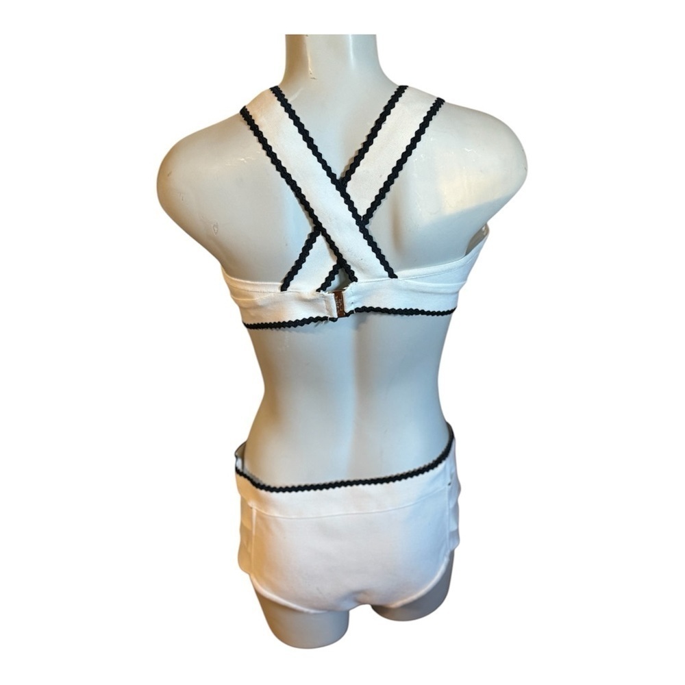 Les Canebiers White Black Trim Two Piece Swim Set Size 45 Retro Rivier